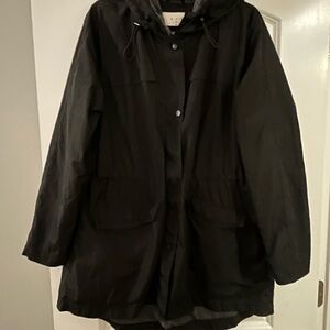 Black Utility Jacket with Hood and Water-Resistant Fabric